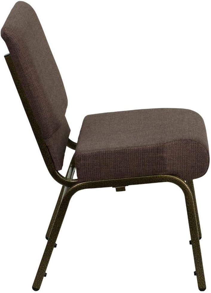 21'' Brown Fabric and Gold Steel Stacking Chair