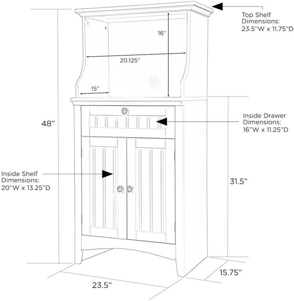 American Furniture Classics Microwave Kitchen Utility Cart Cabinet, White