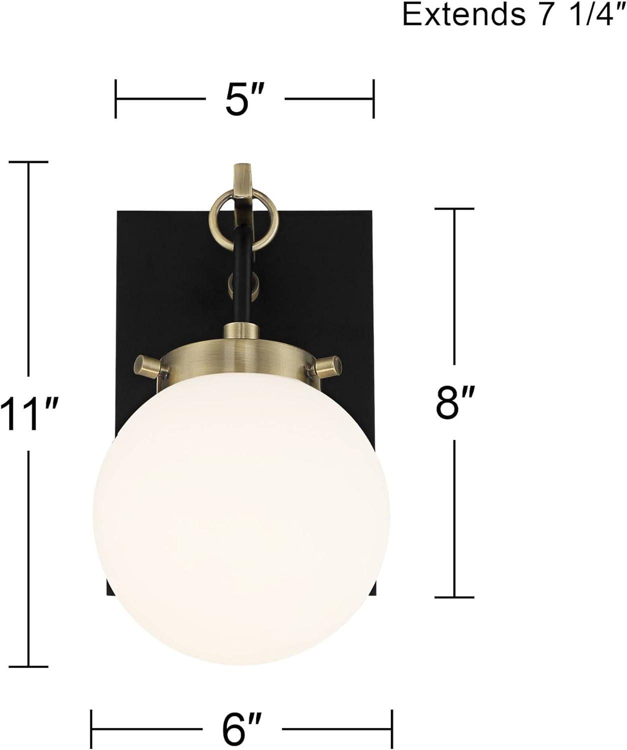 Possini Euro Design Olean Modern Wall Light Sconce Black Brass Hardwire 6" Fixture Frosted Glass Globe Shade for Bedroom Bathroom Vanity Reading House