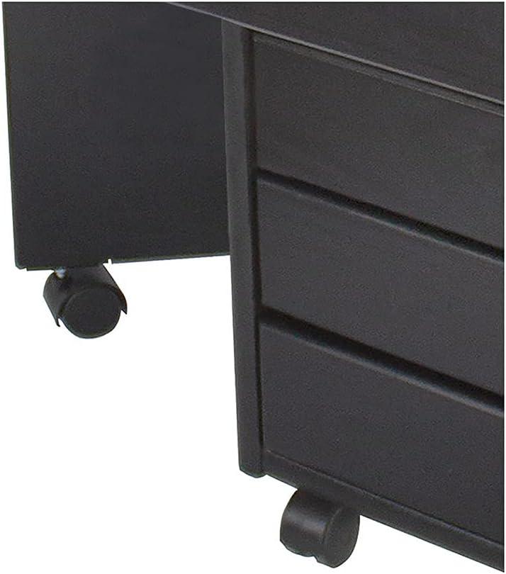 Solid Wood   7 Drawer Gate Leg Roll Cart Desk - Black