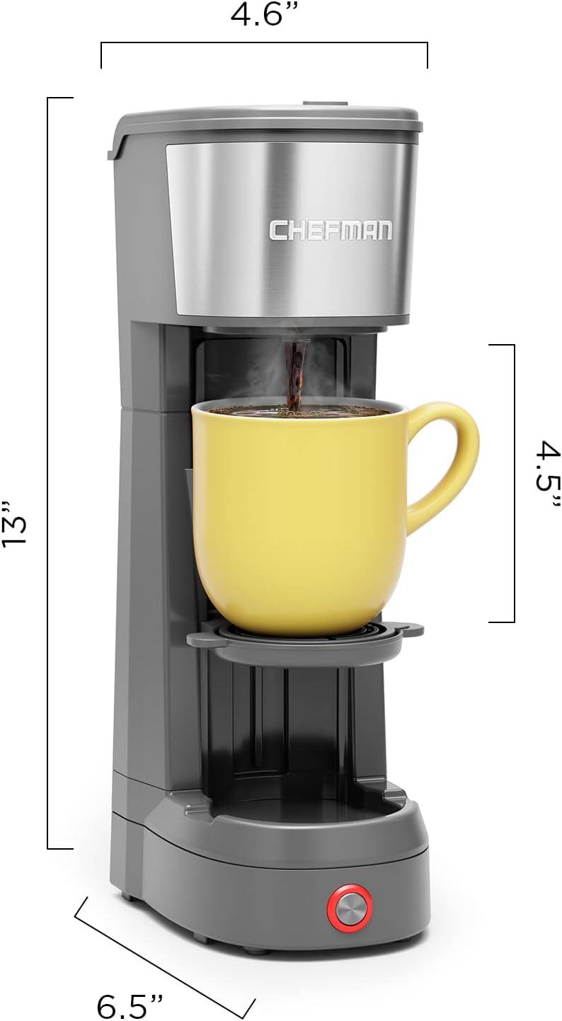 Chefman InstaCoffee Max, Brew Fresh Grounds or K-Cups With a Convenient Built-In Lift, Grey