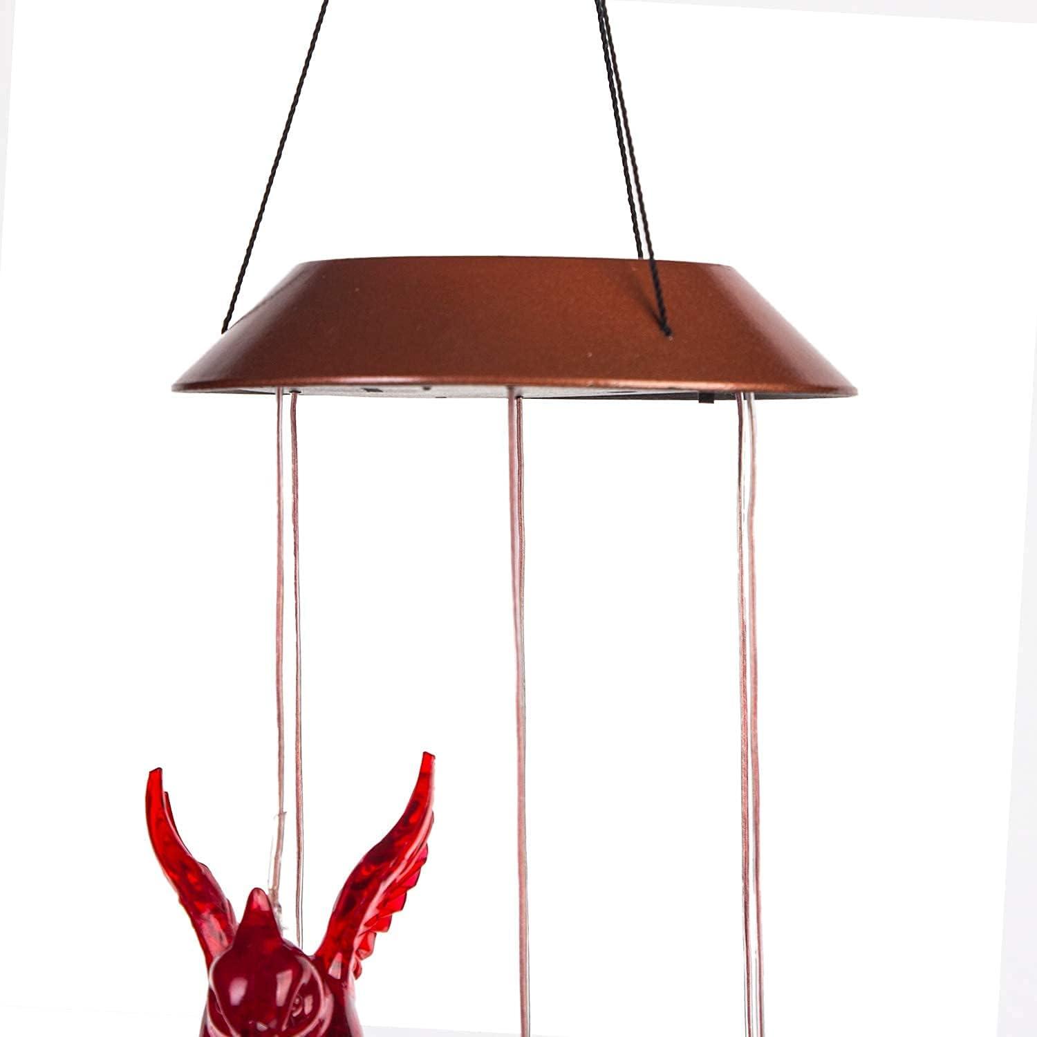 Solar-Powered Red Bird Wind Chimes with LED Lights