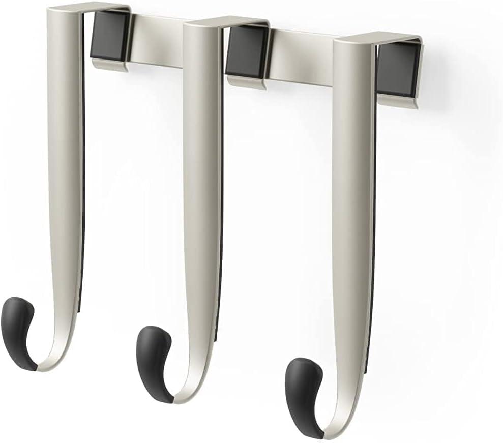 Sleek Nickel and Black Rubber Over-the-Door Triple Towel Hook