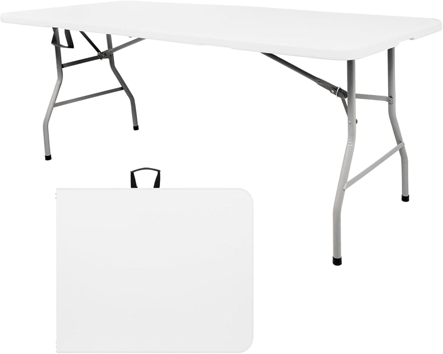 6-Foot White Plastic Folding Table with Steel Legs