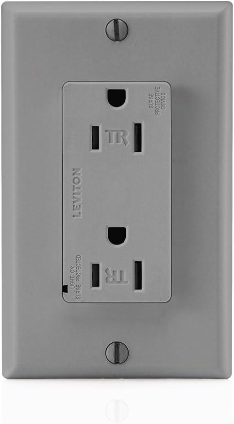 Gray Tamper Resistant Duplex Surge Suppressor Receptacle with Wall Plate