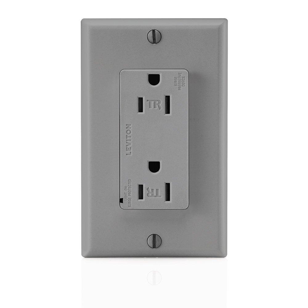 Gray Tamper Resistant Duplex Surge Suppressor Receptacle with Wall Plate