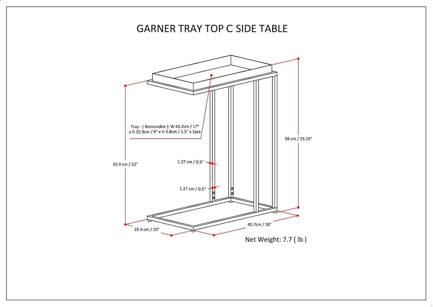 Simpli Home Garner 18"W Metal Mid-Century Modern C Side Table with Removable Tray Top