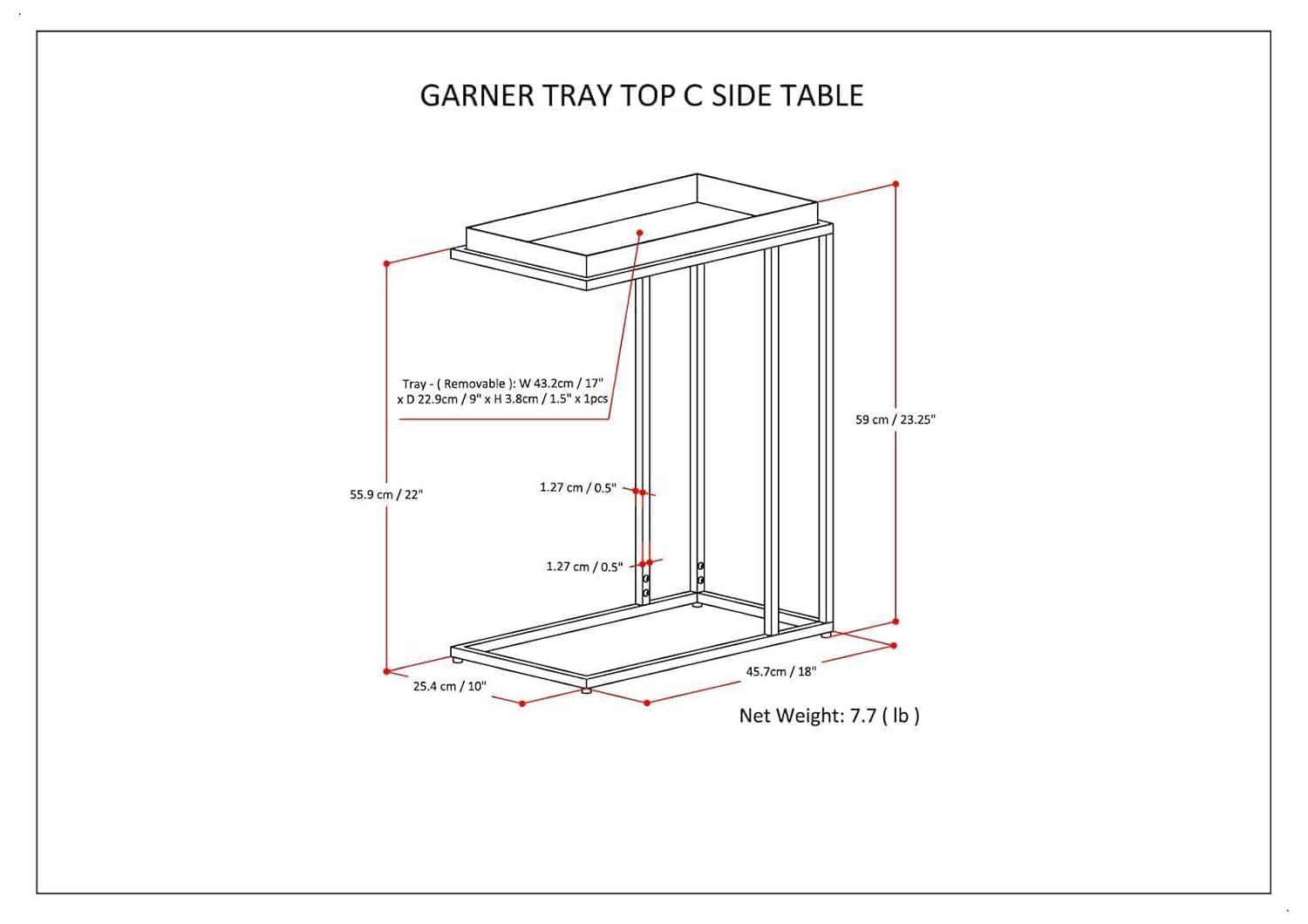 Simpli Home Garner 18"W Metal Mid-Century Modern C Side Table with Removable Tray Top
