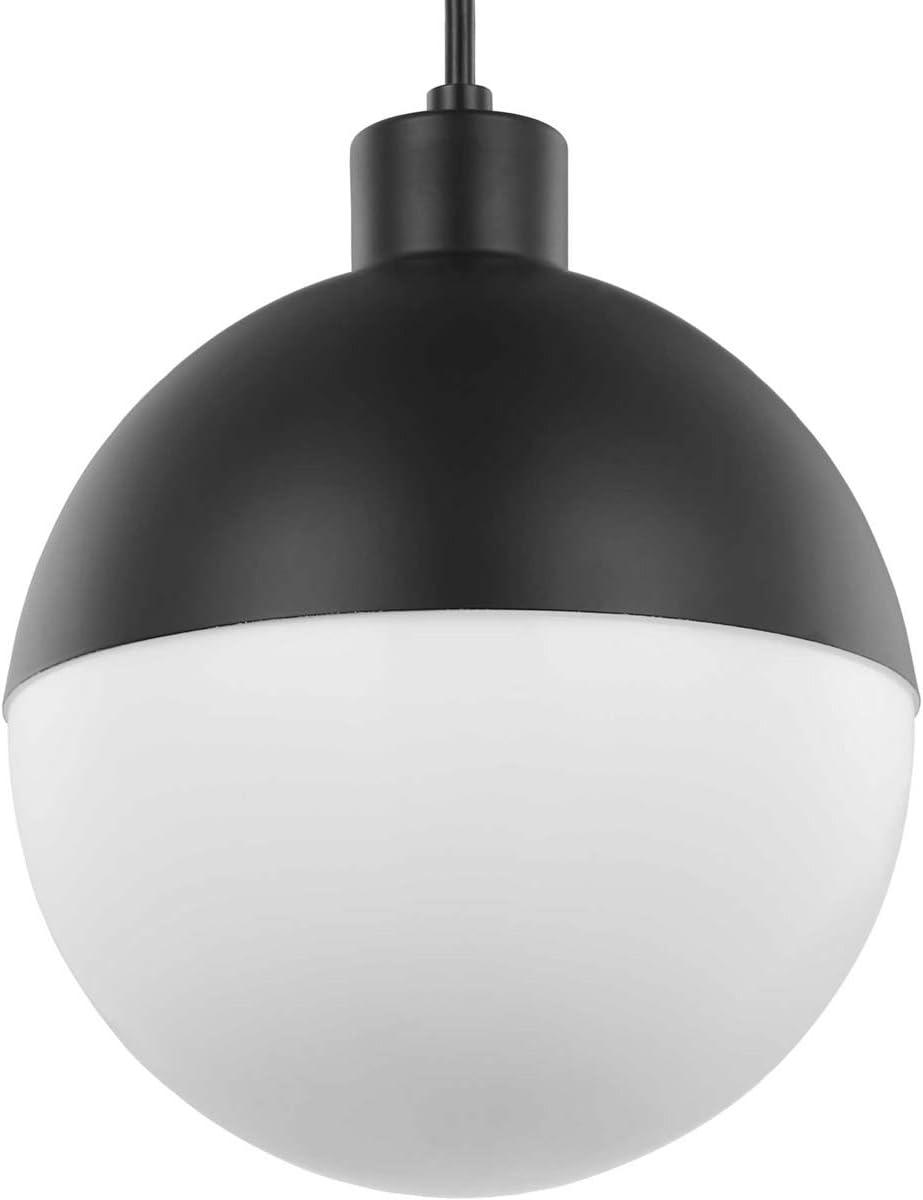 Progress Lighting Globe Collection 1-Light Pendant, Steel, Black Finish, Opal Glass Shade