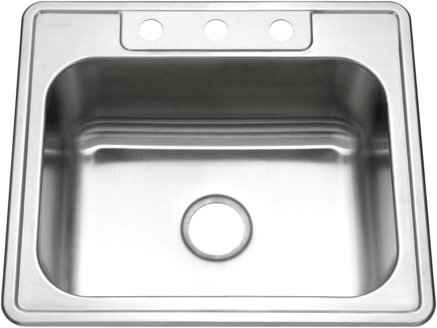 Houzer Glowtone Topmount Stainless Steel 21" Single Bowl Kitchen Sink, 8"D