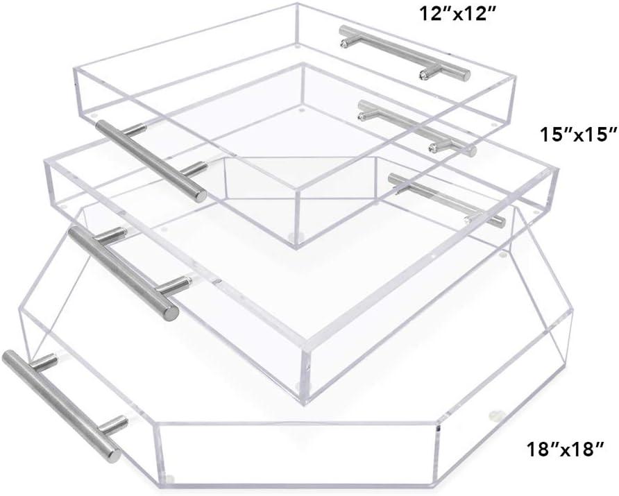 Clear Acrylic 12x12 Serving Tray with Silver Metal Handles