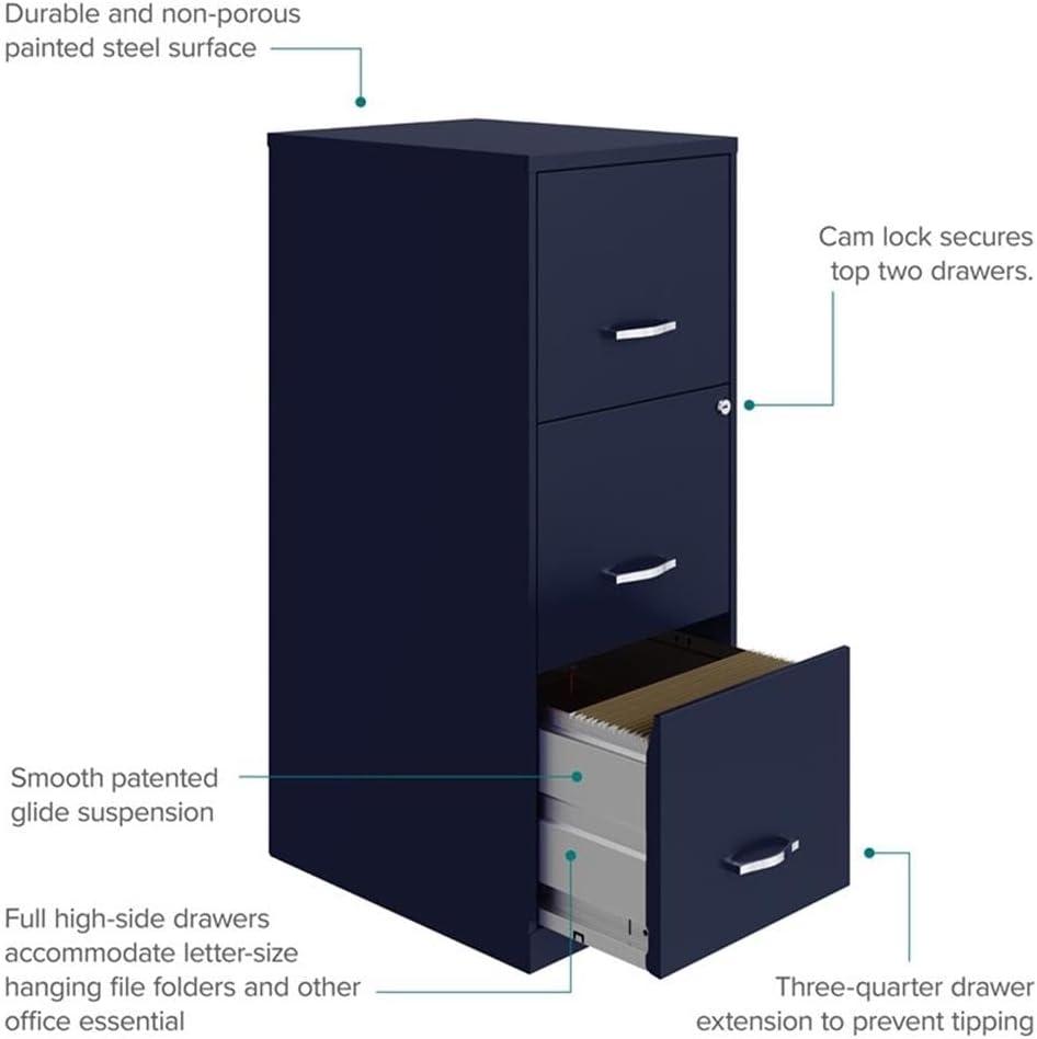 Space Solutions 18" Deep 3 Drawer Smart Letter Width Vertical File Cabinet, Navy