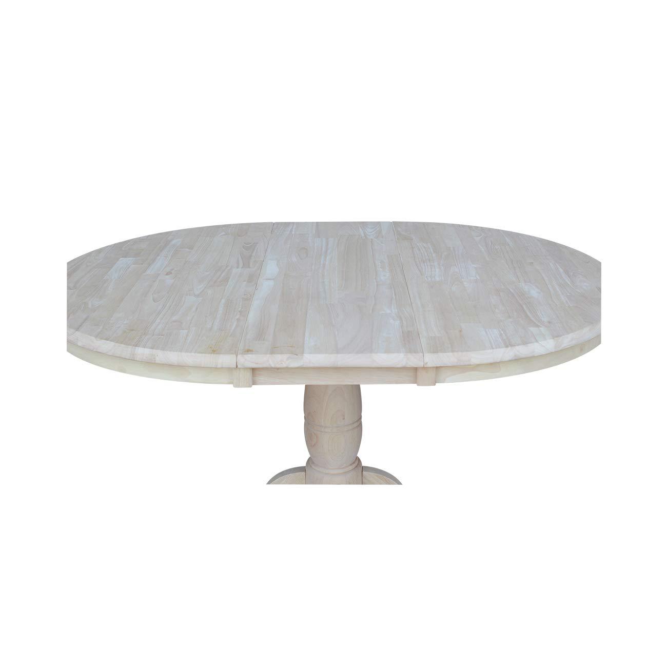 36" Round Top Pedestal Extendable Dining Table with 12" Drop Leaf Unfinished - International Concepts