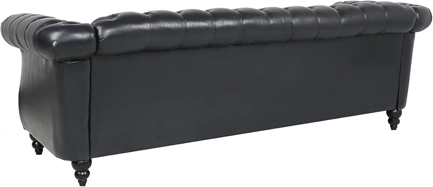 Gewnee Button Tufted Sofa,PU Leather 3 Seater Sofa Couch with Rolled Arms and Nailhead Trim,Black