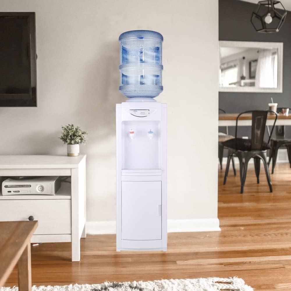 Hot & Cold Top Loading Water Dispenser, 5 Gallon Water Cooler Dispenser with Child Safety Lock, Removable Drip Tray and Storage Cabinet, Ideal for Home Office Use, White