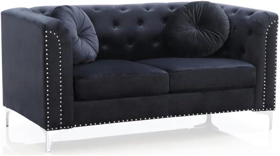 Ivory Velvet Tufted Loveseat with Nailhead Trim
