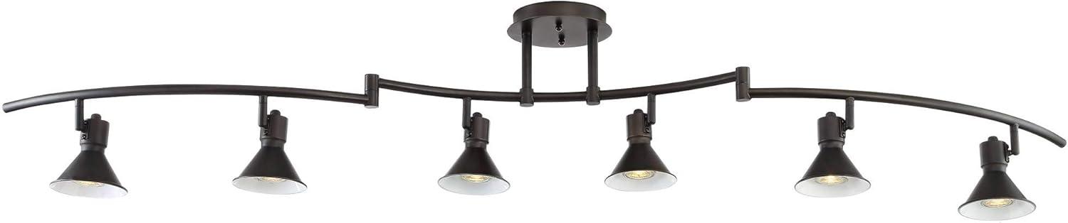 Pro Track Rhodes 6-Head LED Ceiling Track Light Fixture Kit Spot Light GU10 Brown Bronze Hood Metal Farmhouse Rustic Kitchen Bathroom 62" Wide