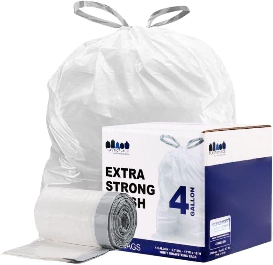 Plasticplace 4 Gallon White Drawstring Garbage Bags (100 Count)