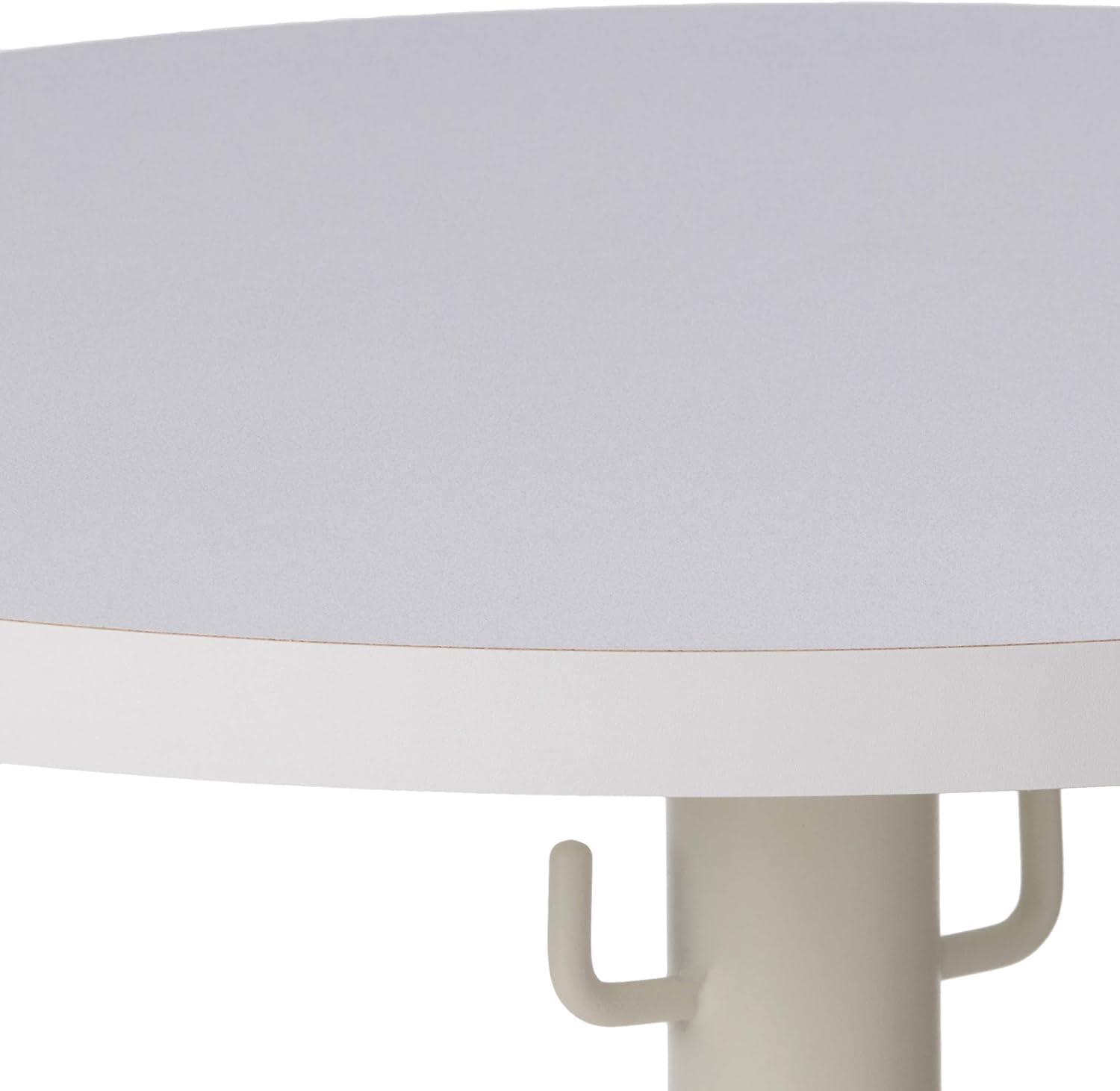 Proman Products Cava Round Solid Wood Coffee Table with Metal Base and Hooks for Bags Purses, White