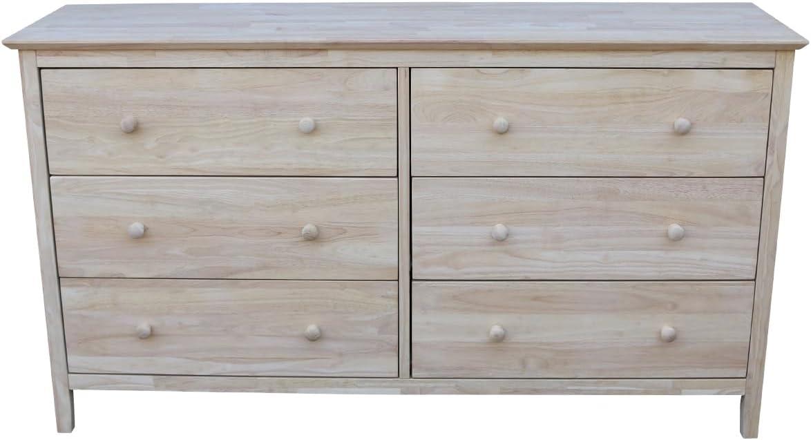 Dresser with 6 Drawers Unfinished - International Concepts: Solid Parawood Bedroom Storage