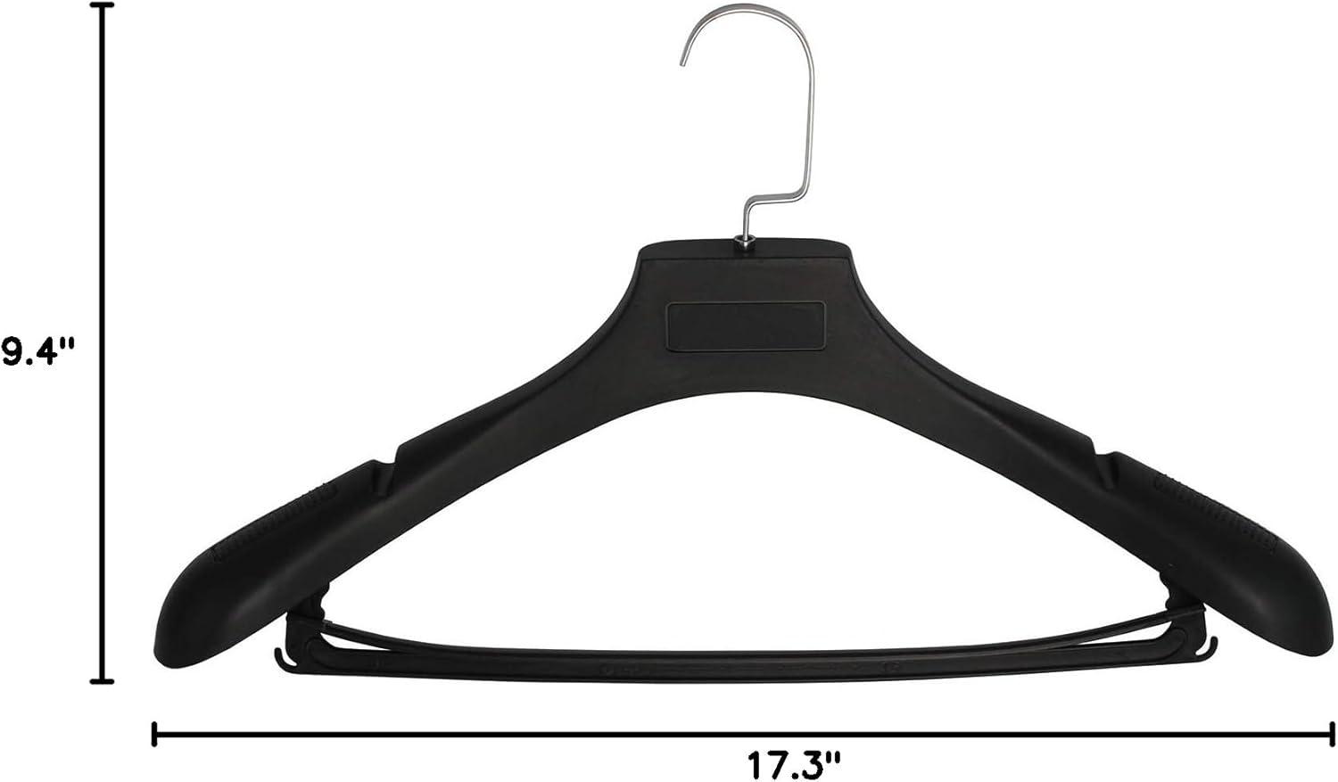 Black Extra Wide Plastic Suit Hangers with Swivel Hooks, Pack of 15