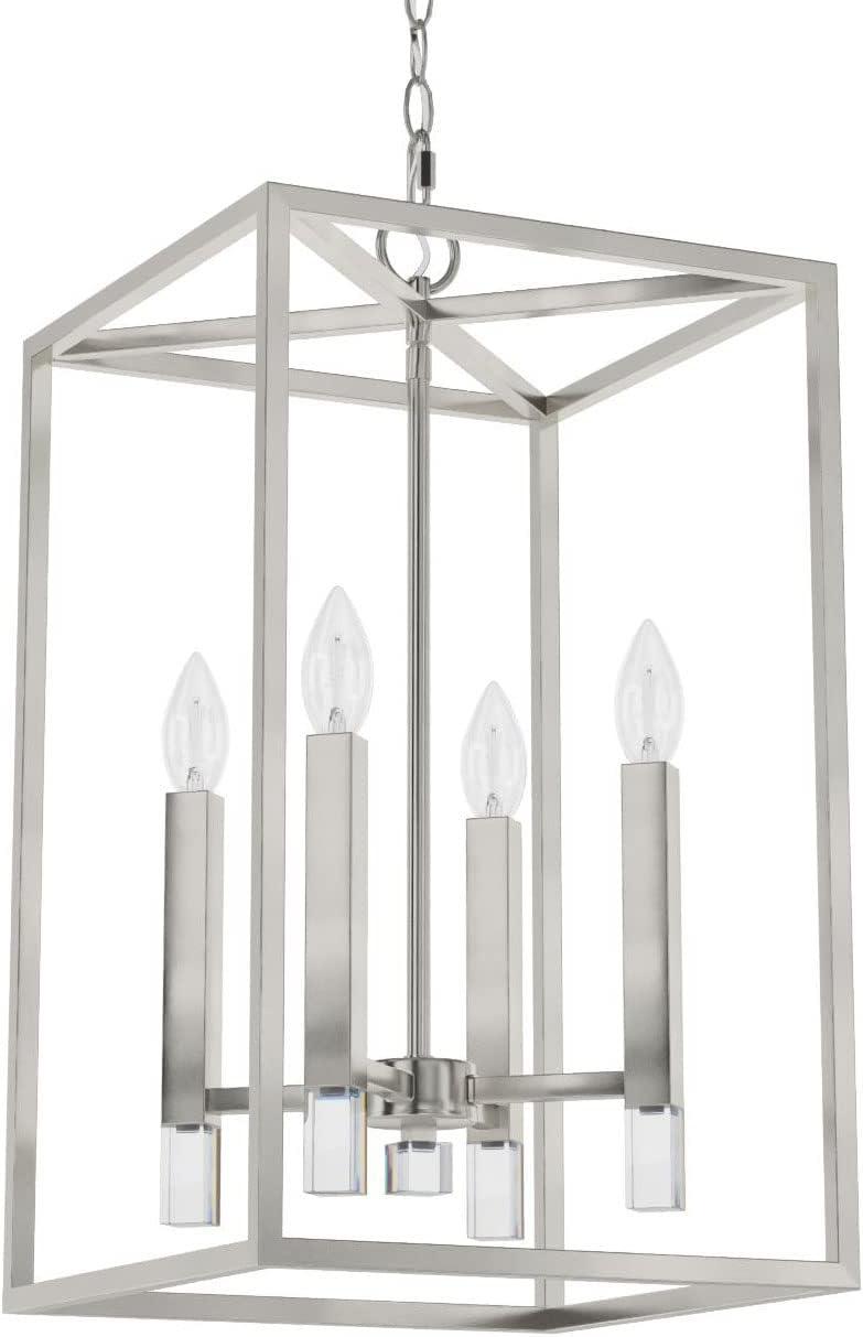 Hunter - Sunjai 4-light Brushed Nickel, Medium Size Pendant Light, Dimmable, Formal Style, Rectangle Shaped, for Bedrooms, Kitchens, Dining, Living Rooms - 19987