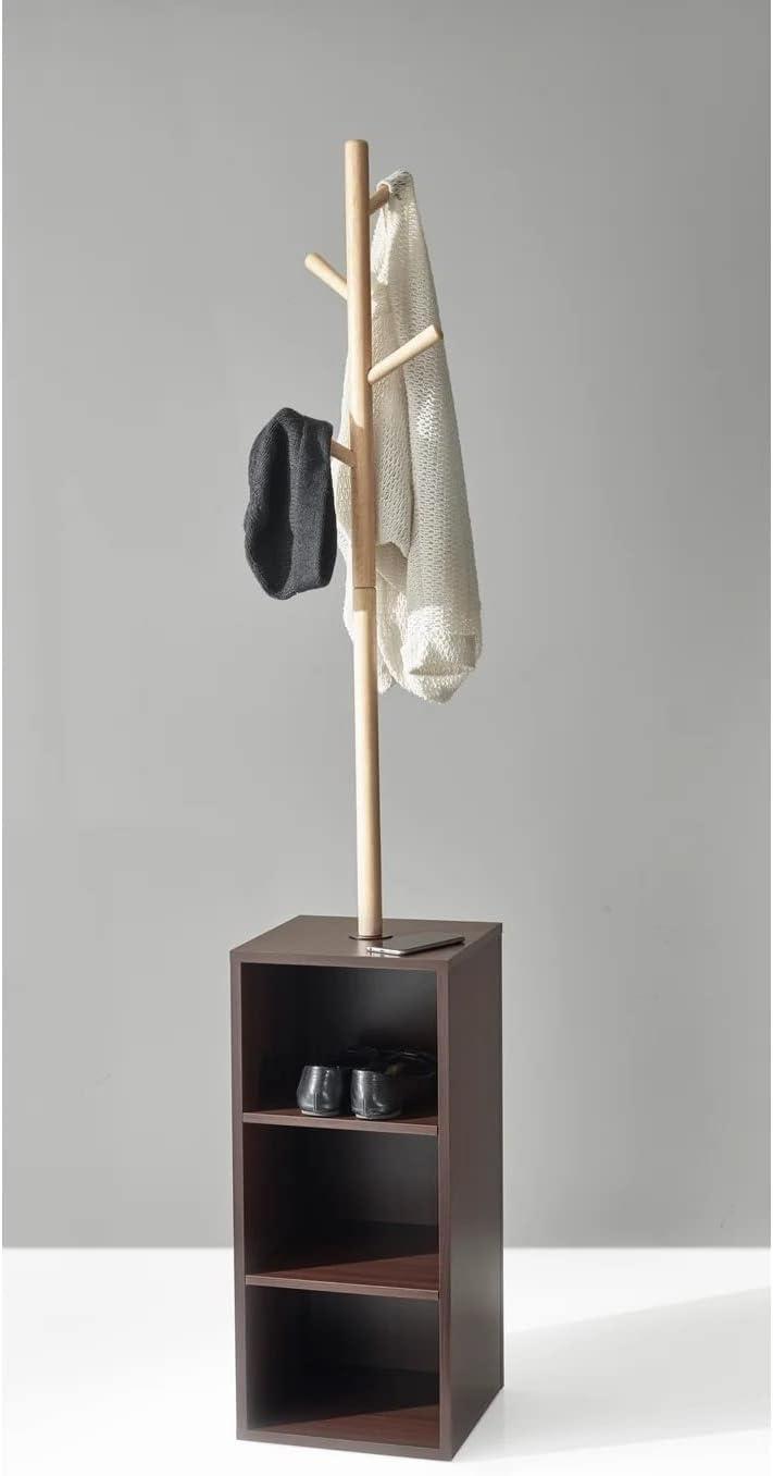 Hutch Storage Coat Rack Walnut - Adesso: Wood Frame, 4 Hooks, Spot Clean, Freestanding Design