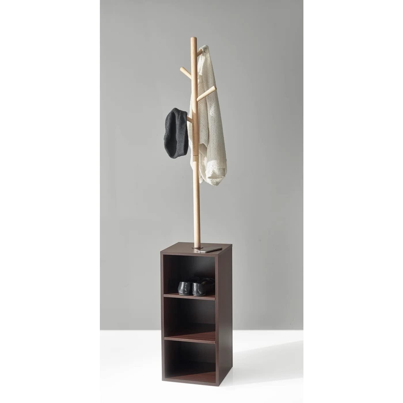 Hutch Storage Coat Rack Walnut - Adesso: Wood Frame, 4 Hooks, Spot Clean, Freestanding Design