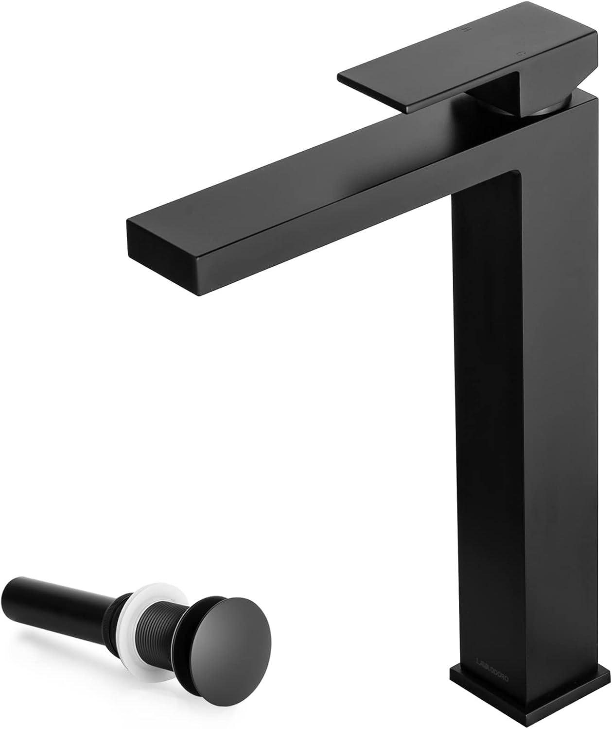 Matte Black Single Handle Brass Bathroom Faucet with Drain Assembly