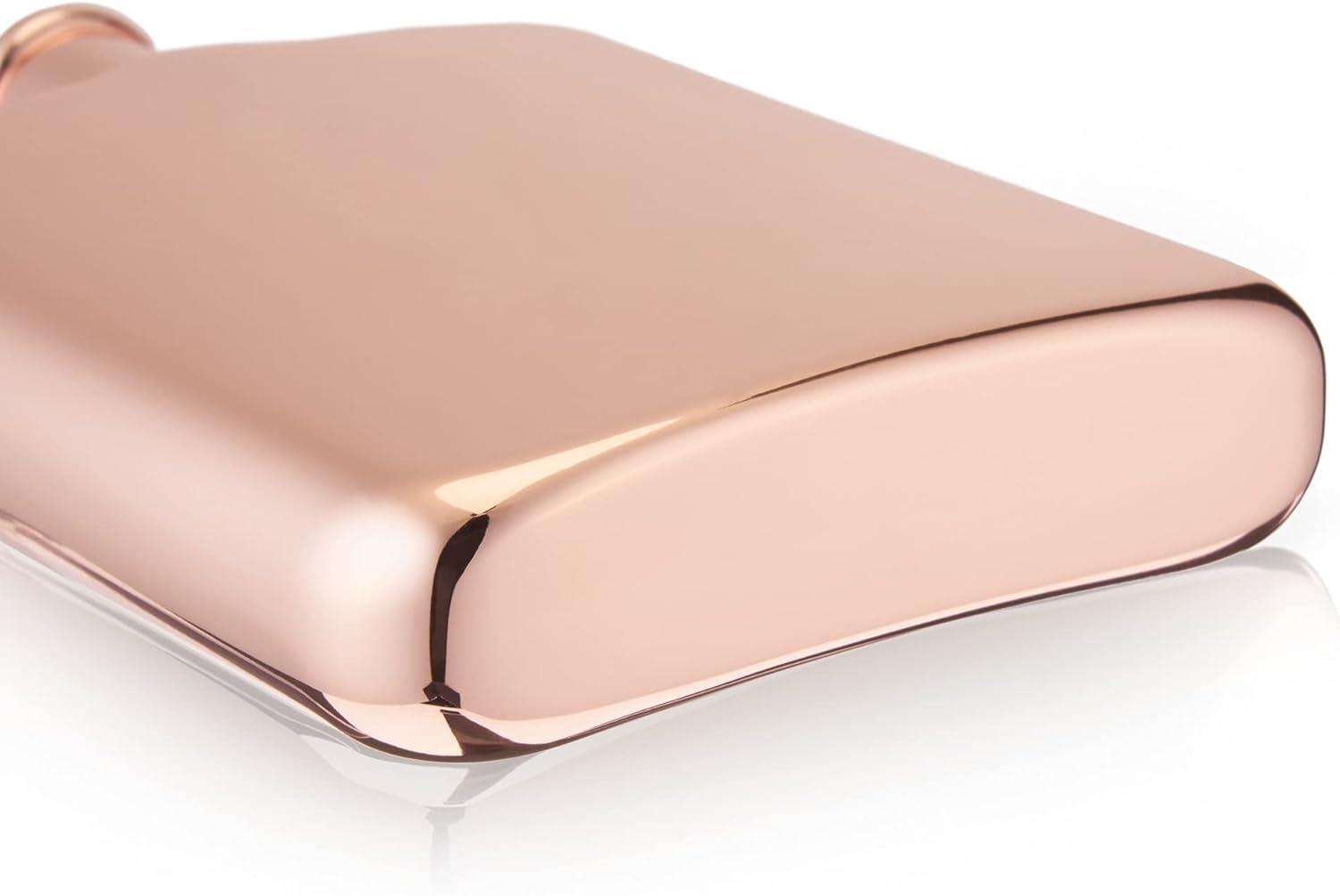 Viski Copper Flask, Stainless Steel Flask with Screw Top, Copper Plated Liquor Flask for Women and Men, 6 Ounces, Copper, Set of 1