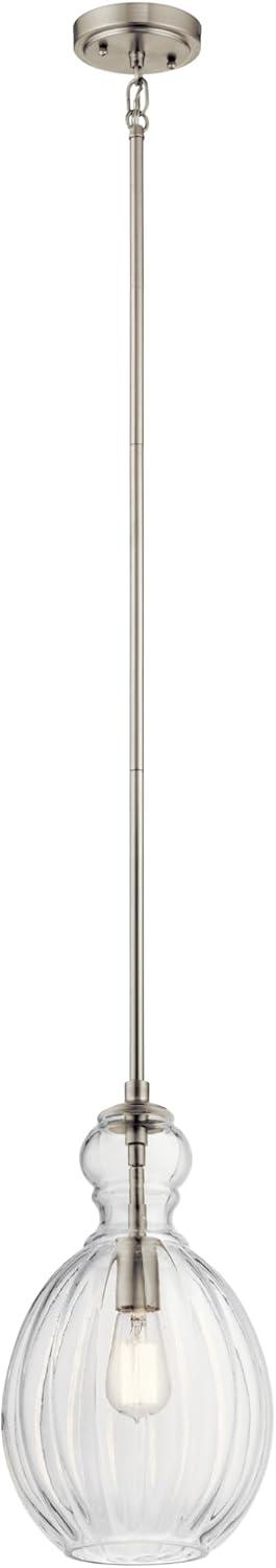 Riviera 16" 1 Light Pendant with Clear Ribbed Glass in Brushed Nickel