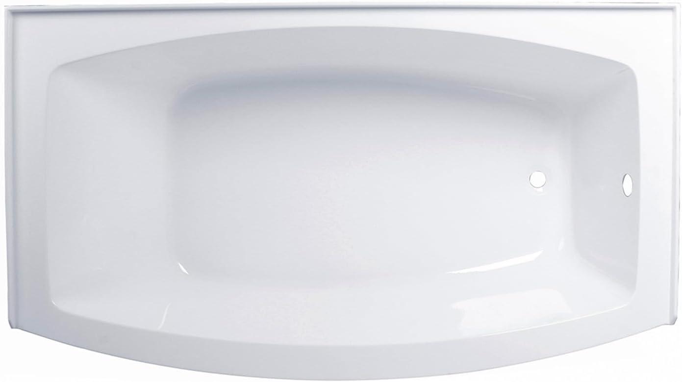 Kingston Brass Aqua Eden 66-Inch Acrylic Curved Rectangular Apron 3-Wall Alcove Tub, Drain
