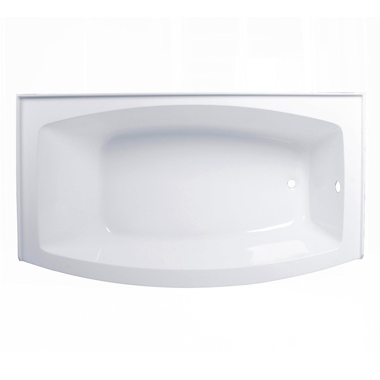 Kingston Brass Aqua Eden 66-Inch Acrylic Curved Rectangular Apron 3-Wall Alcove Tub, Drain