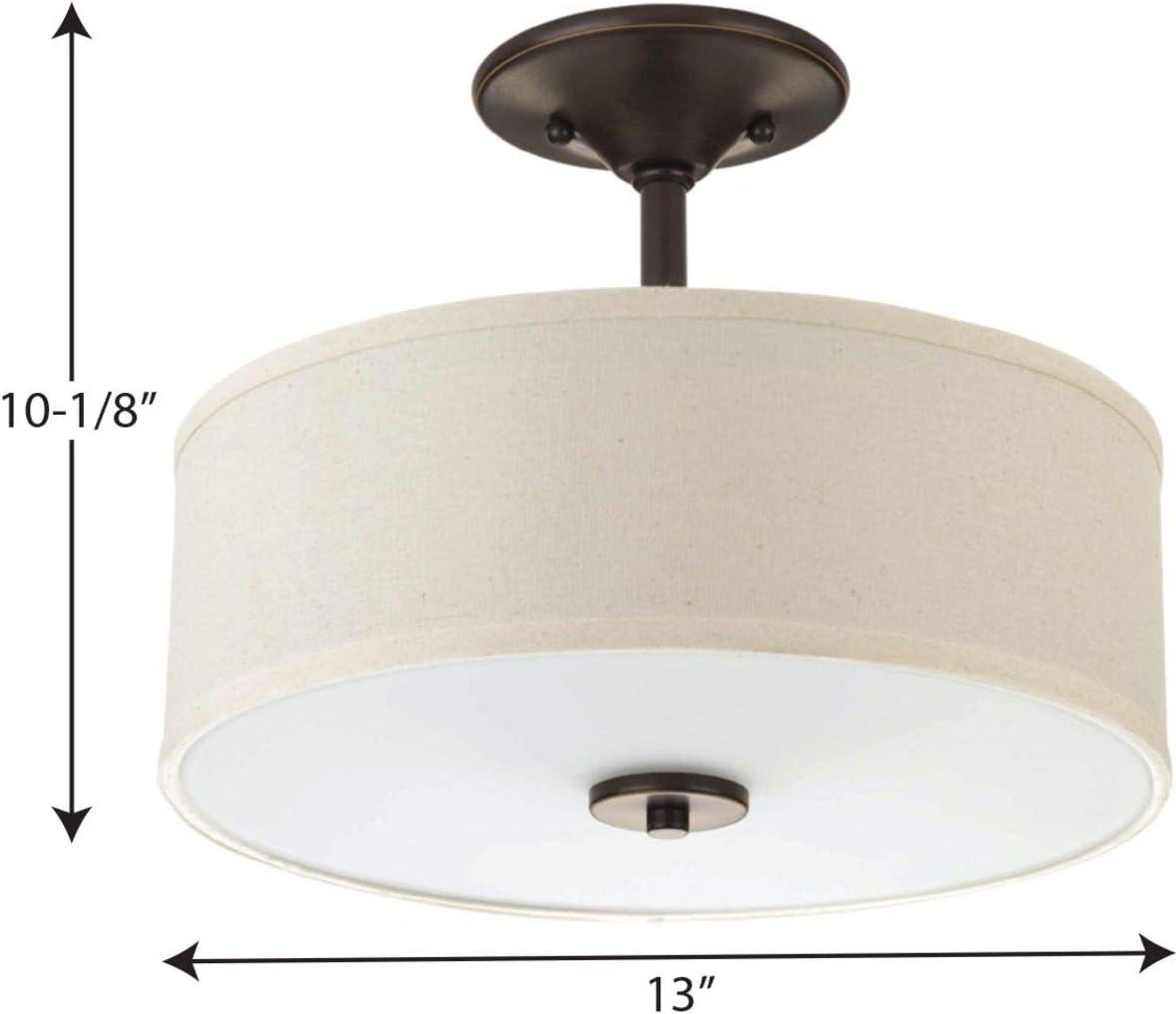 Progress Lighting, Inspire Collection, 2-Light Semi-Flush Mount, Antique Bronze, Etched Glass with Linen Shade