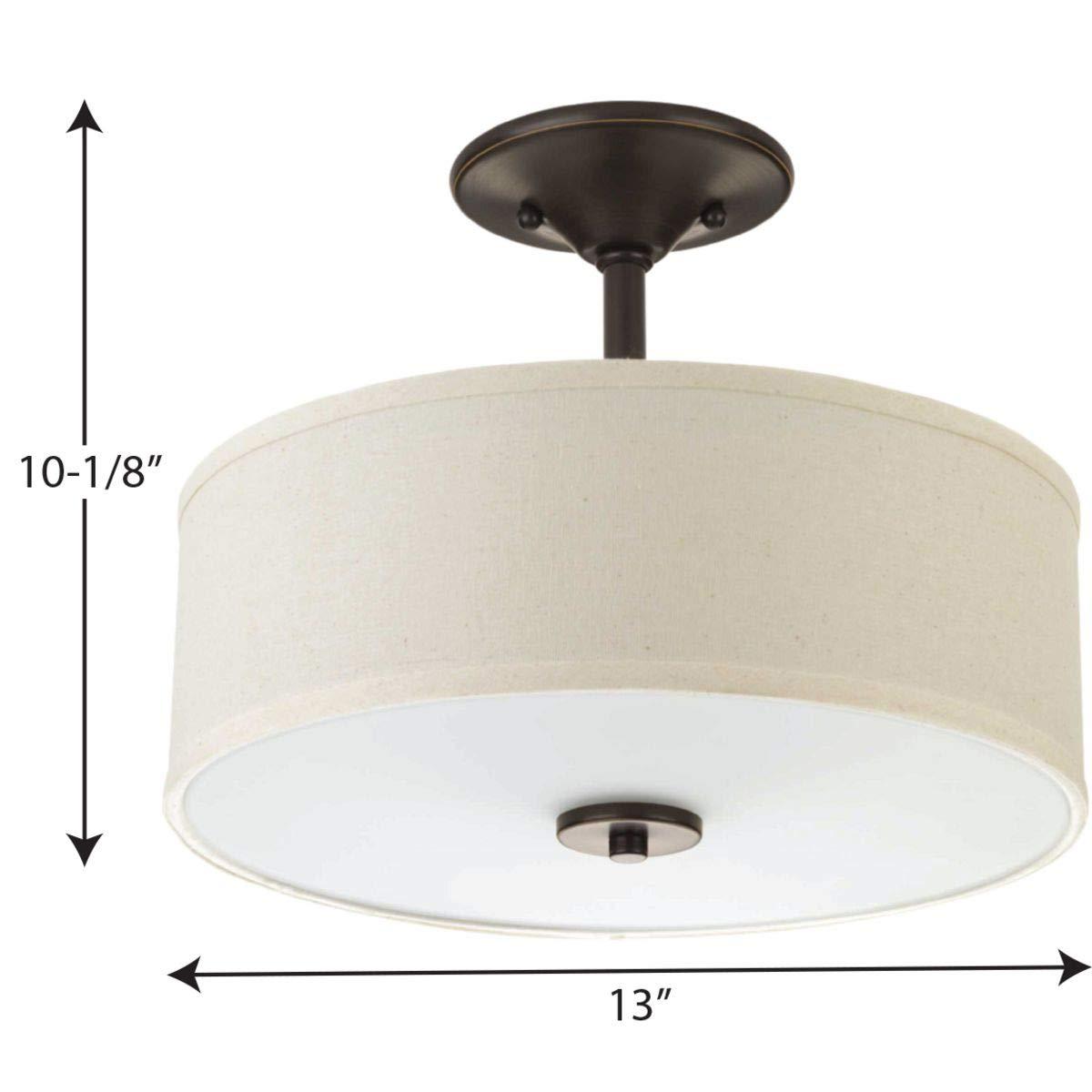 Progress Lighting, Inspire Collection, 2-Light Semi-Flush Mount, Antique Bronze, Etched Glass with Linen Shade