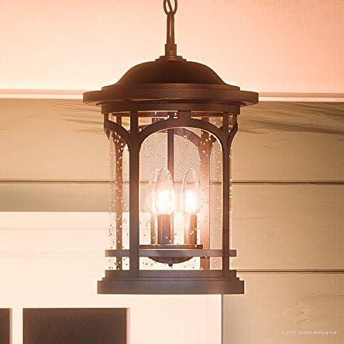 Urban Ambiance Luxury Rustic Outdoor Pendant Light, Large Size: 18"H x 11"W, with Colonial Style Elements, Wrought Iron Design, Oil Rubbed Parisian Bronze Finish and Seeded Glass, UQL1109