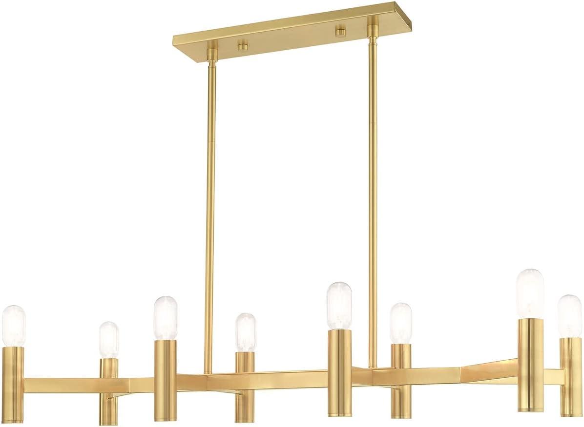 Satin Brass 8-Light Linear Chandelier with Exposed Bulbs