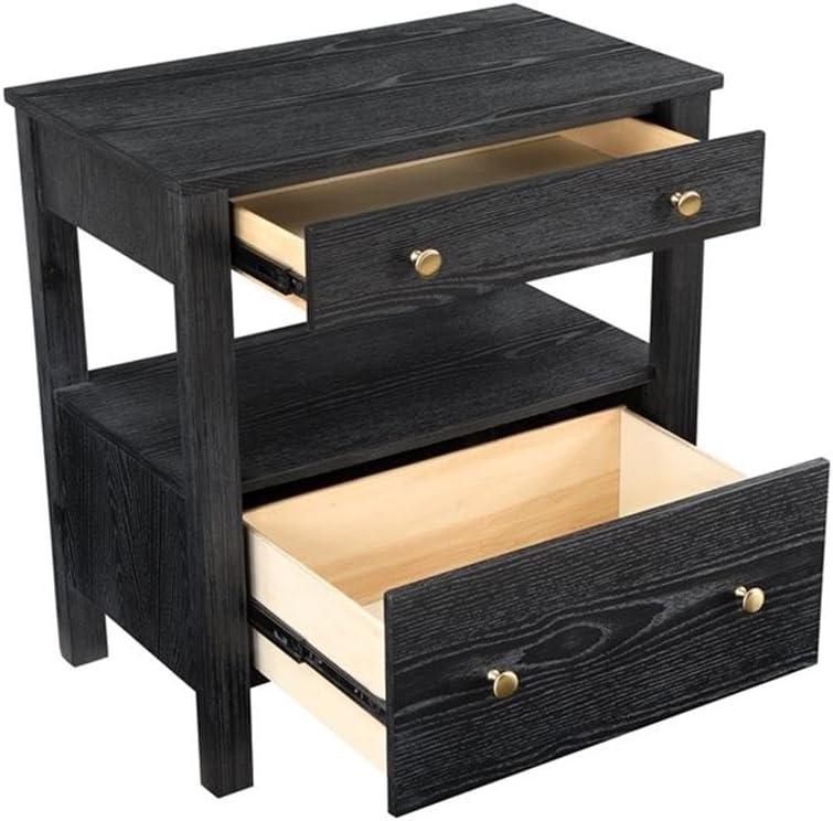 Comfort Pointe Delano Nightstand Black: 2 Drawers, Oak Veneer, Metal Glides, No Assembly Required