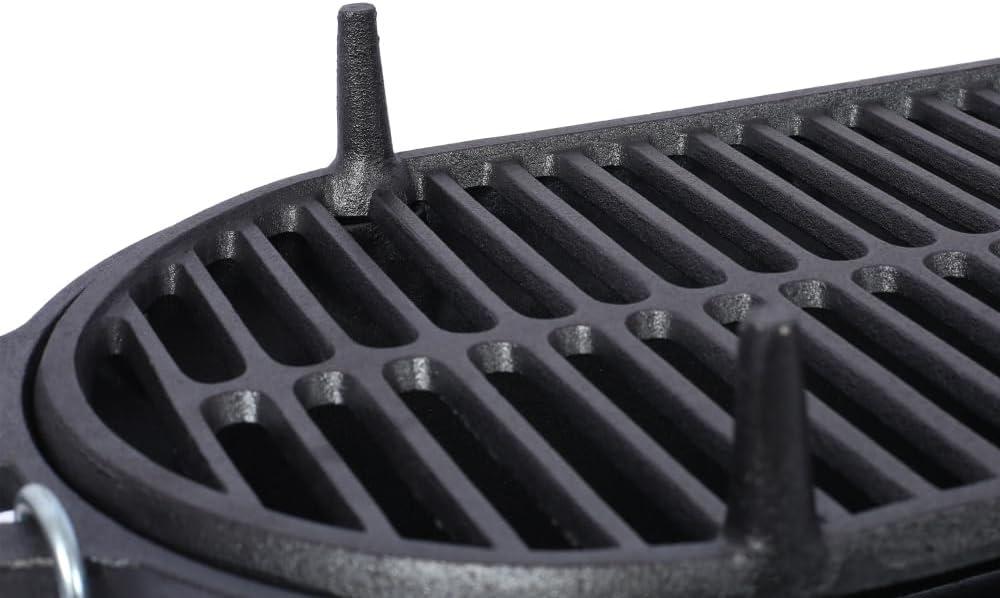 Cast Iron Hibachi Grill – Portable Charcoal BBQ for Outdoor Cooking, Durable Tabletop Skillet, Compact Camping Charcoal Cooker for Tailgating, Picnics & Hunting (Oval)