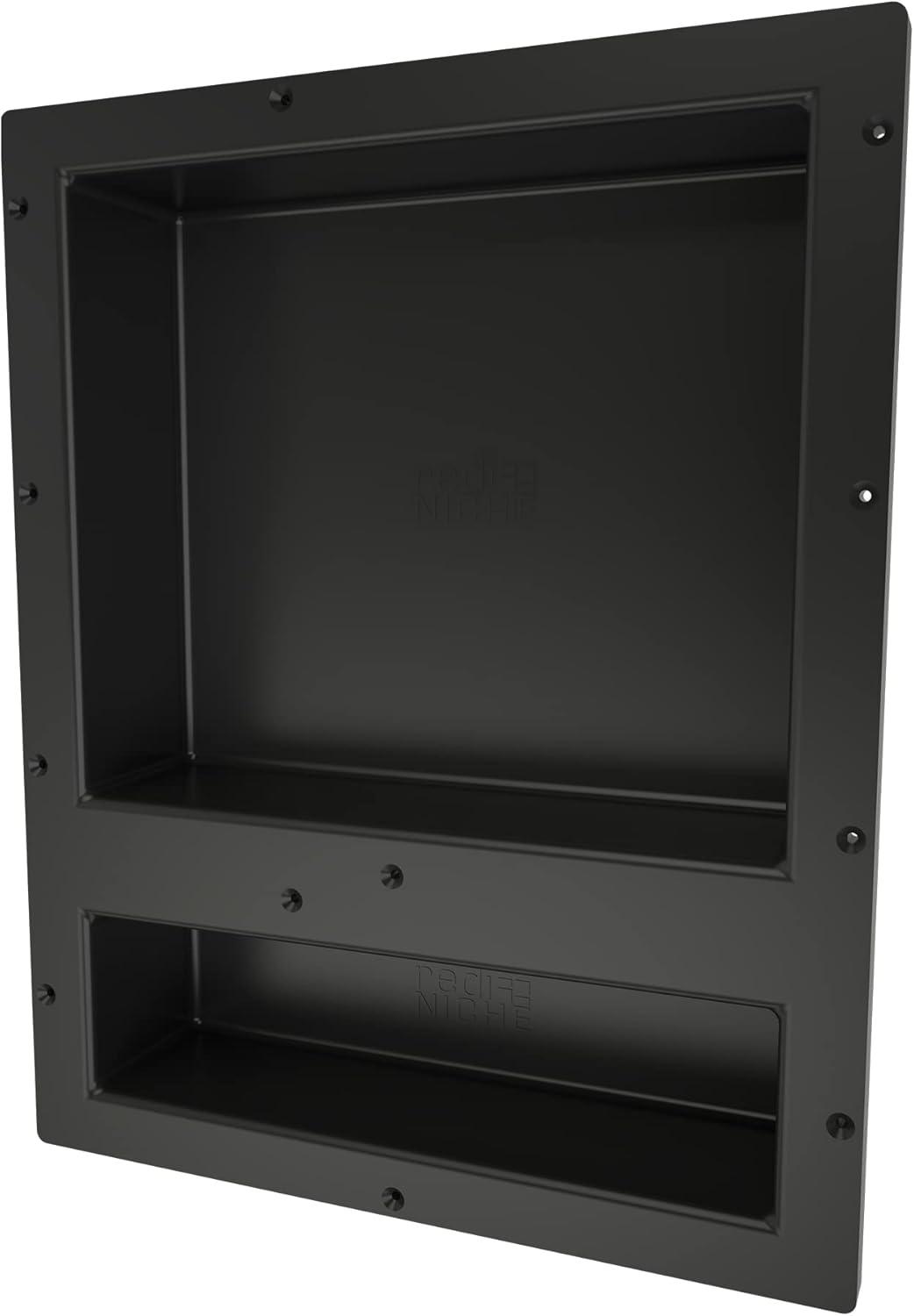 Black Plastic Double Recessed Shower Shelf with Divider