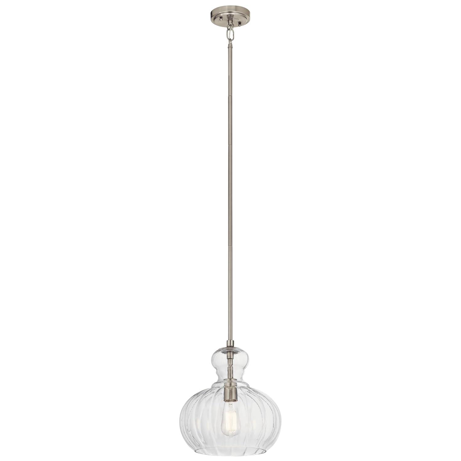 Riviera 13" 1 Light Pendant with Clear Ribbed Glass in Brushed Nickel