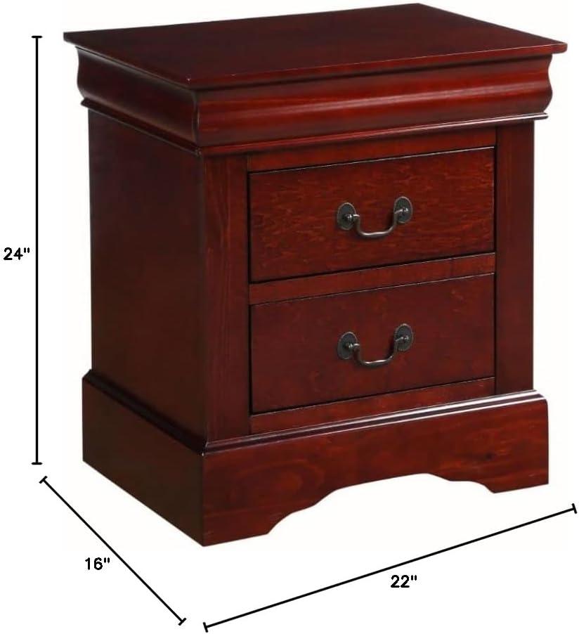 ACME Furniture Louis Philippe III 2 Drawer Bedroom Wood Chest Nightstand, Cherry