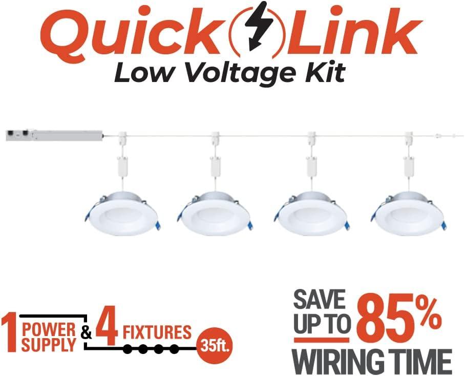 QuickLink Low Voltage, 4 in. Selectable CCT 2700-5000K, 600 Lumens, Recessed Canless LED Starter Kit-4pack, Dimmable