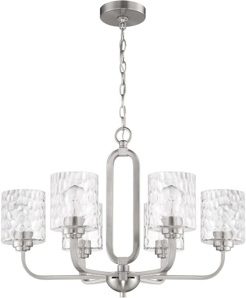 Collins 6-Light Flat Black Finish w/Hammered Glass Transitional Chandelier for Kitchen/Dining/Foyer No Bulb Included