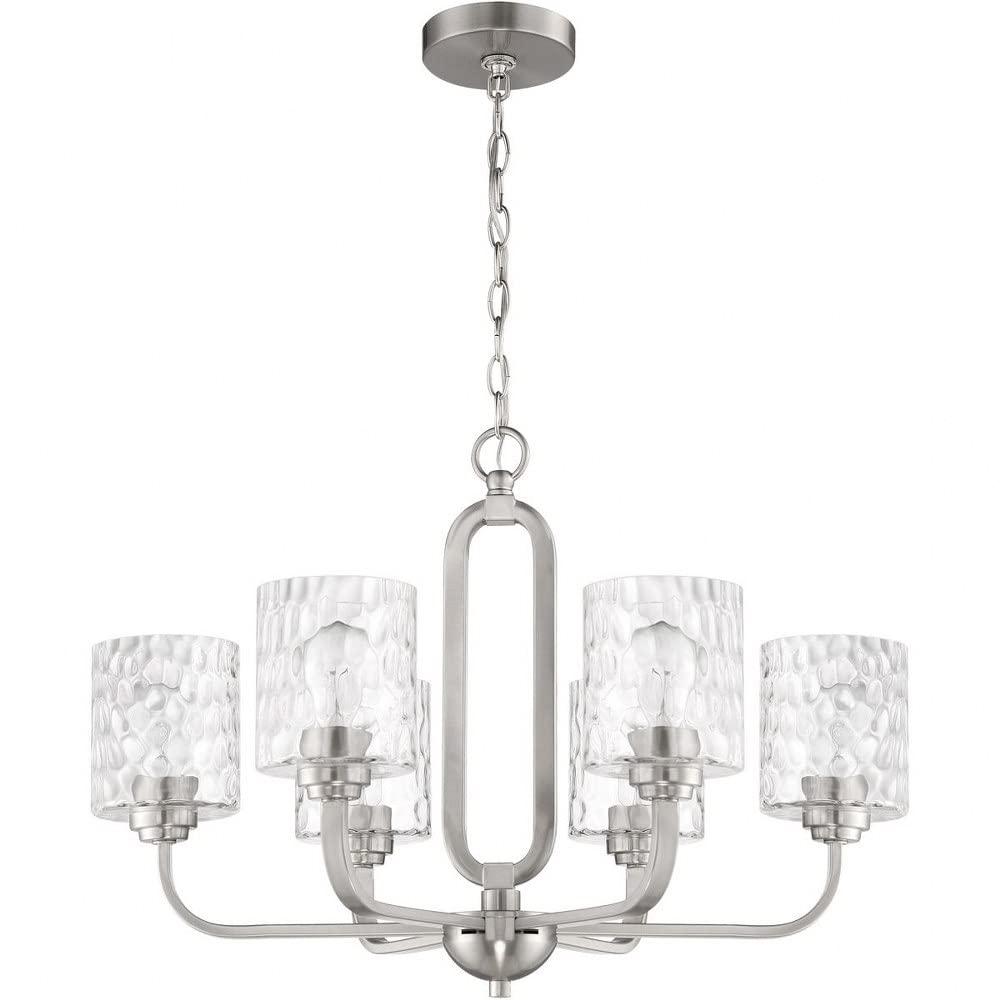 Collins 6-Light Flat Black Finish w/Hammered Glass Transitional Chandelier for Kitchen/Dining/Foyer No Bulb Included