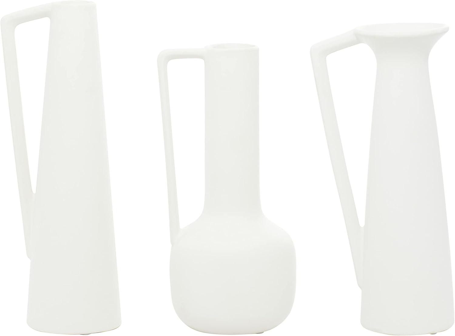 CosmoLiving by Cosmopolitan 13", 12", 11"H White Ceramic Vase with Handles, Set of 3