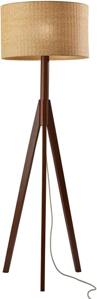 Sustainable Walnut Tripod Floor Lamp with Woven Paper Shade