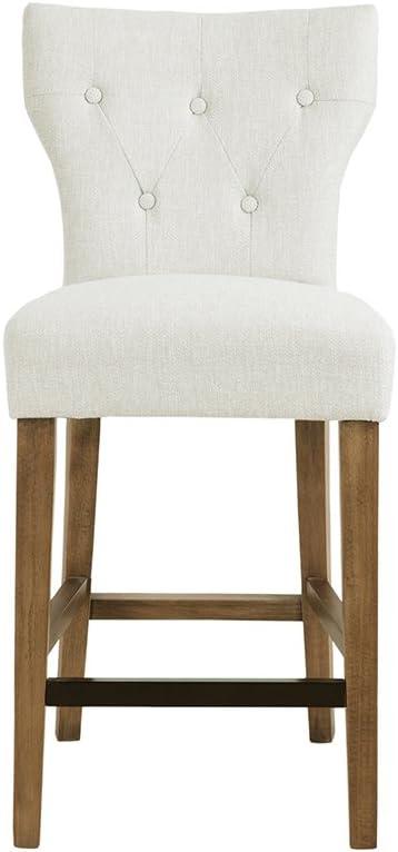 25" Saffron Tufted Back Counter Height Barstool Blue/Yellow: Espresso Wood Legs, Padded Seat