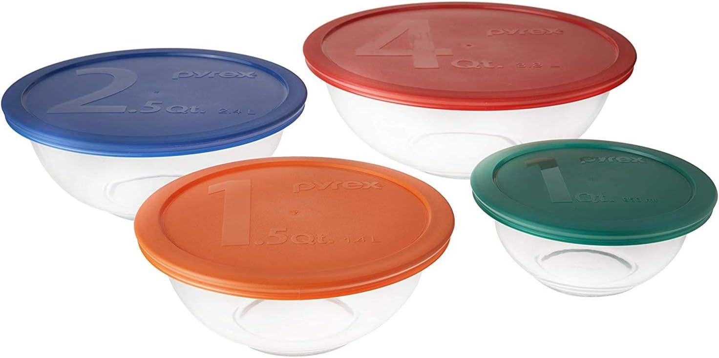 Pyrex 8-Piece Glass Mixing Bowl Set with Colorful Lids