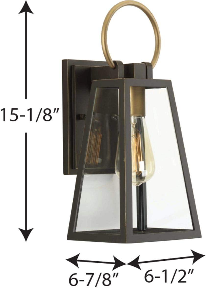 Progress Lighting Barnett 1-Light Small Wall Lantern, Antique Bronze, Glass Shade, Wet Rated